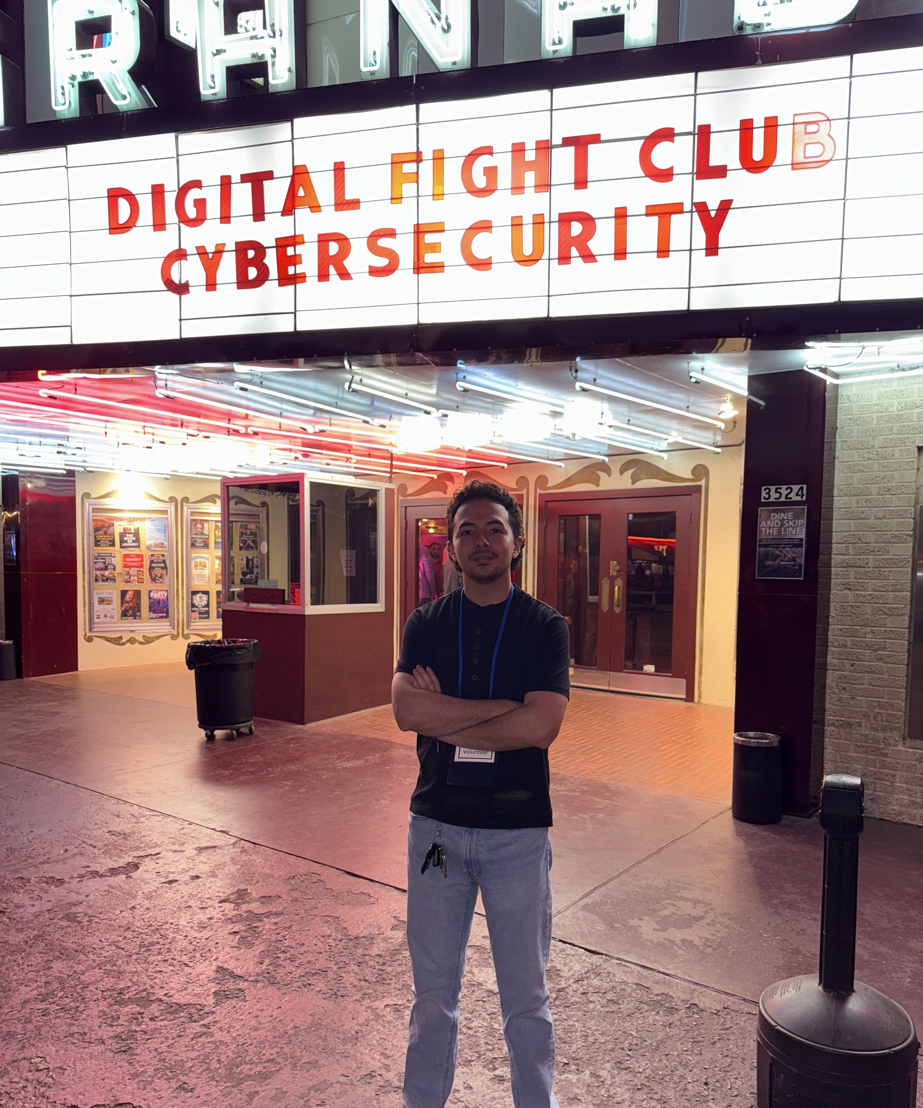 Jose Garcia outside the Digital Fight Club cybersecurity event marquee