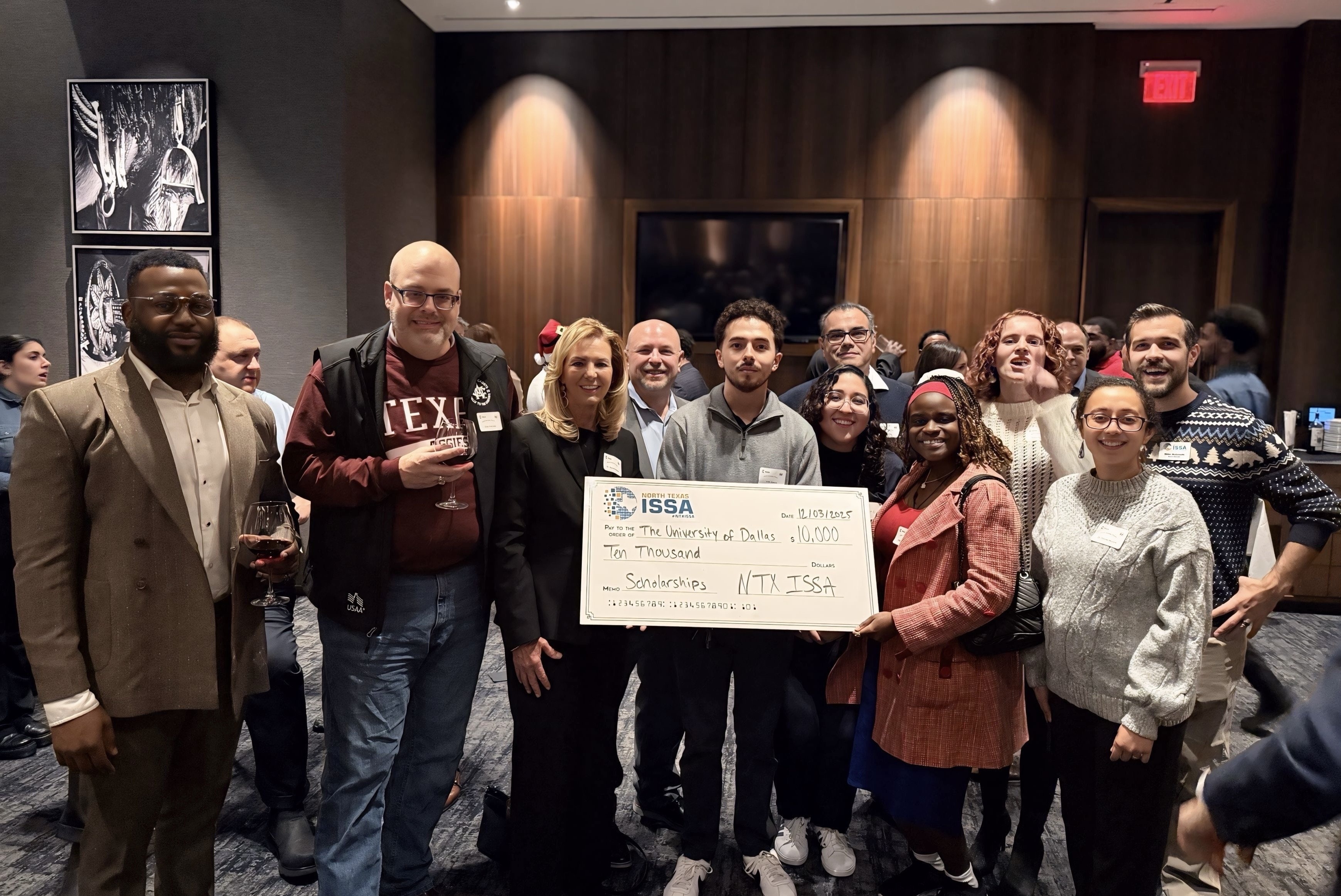 North Texas ISSA presenting a $10,000 scholarship check to the University of Dallas